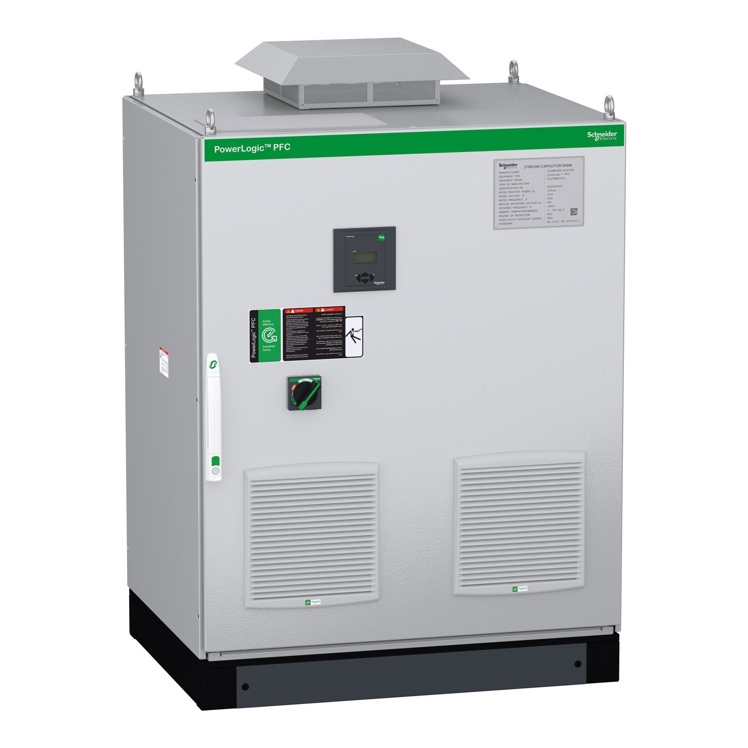 Picture of automatic PowerLogic PFC Capacitor bank, 275kVar 415V, 50Hz, 7% Detuned, top entry, with main CB and IoT Gatway