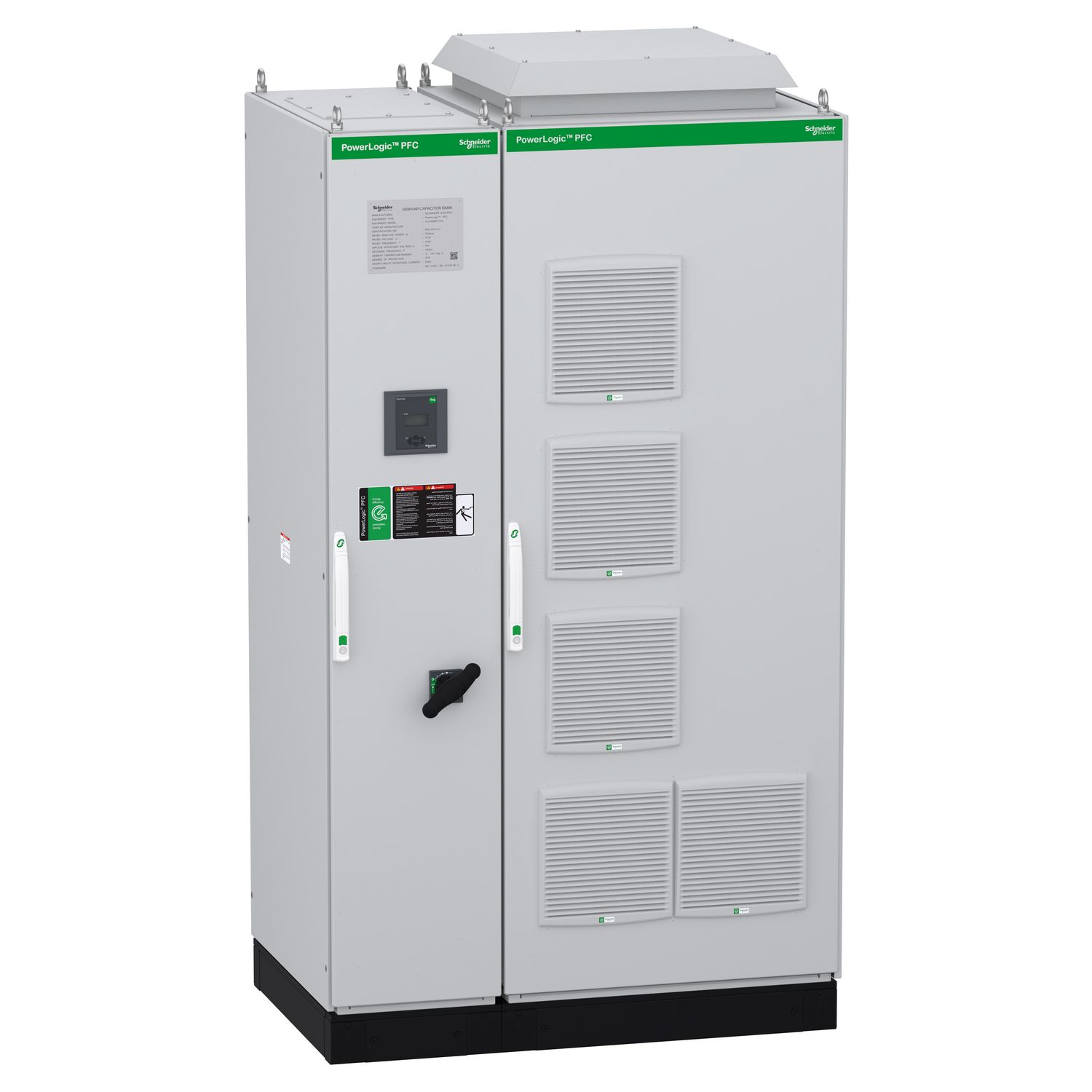 Picture of automatic PowerLogic PFC Capacitor bank, 350kVar 415V, 50Hz, 7% Detuned, top entry, with main CB and IoT Gatway