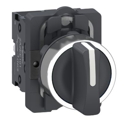 Picture of Complete selector switch, Easy Harmony XA2, plastic short handle, 22mm, 3-position, 2NO, stay put, black