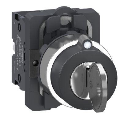 Picture of Complete key switch, Easy Harmony XA2, plastic head, 22mm, 3 positions, 3 sides pull-out, 2NO, stay put