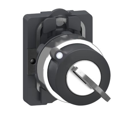 Picture of Complete key switch, Easy Harmony XA2, plastic head, 22mm, 2 positions, left pull-out, 1NO, stay put