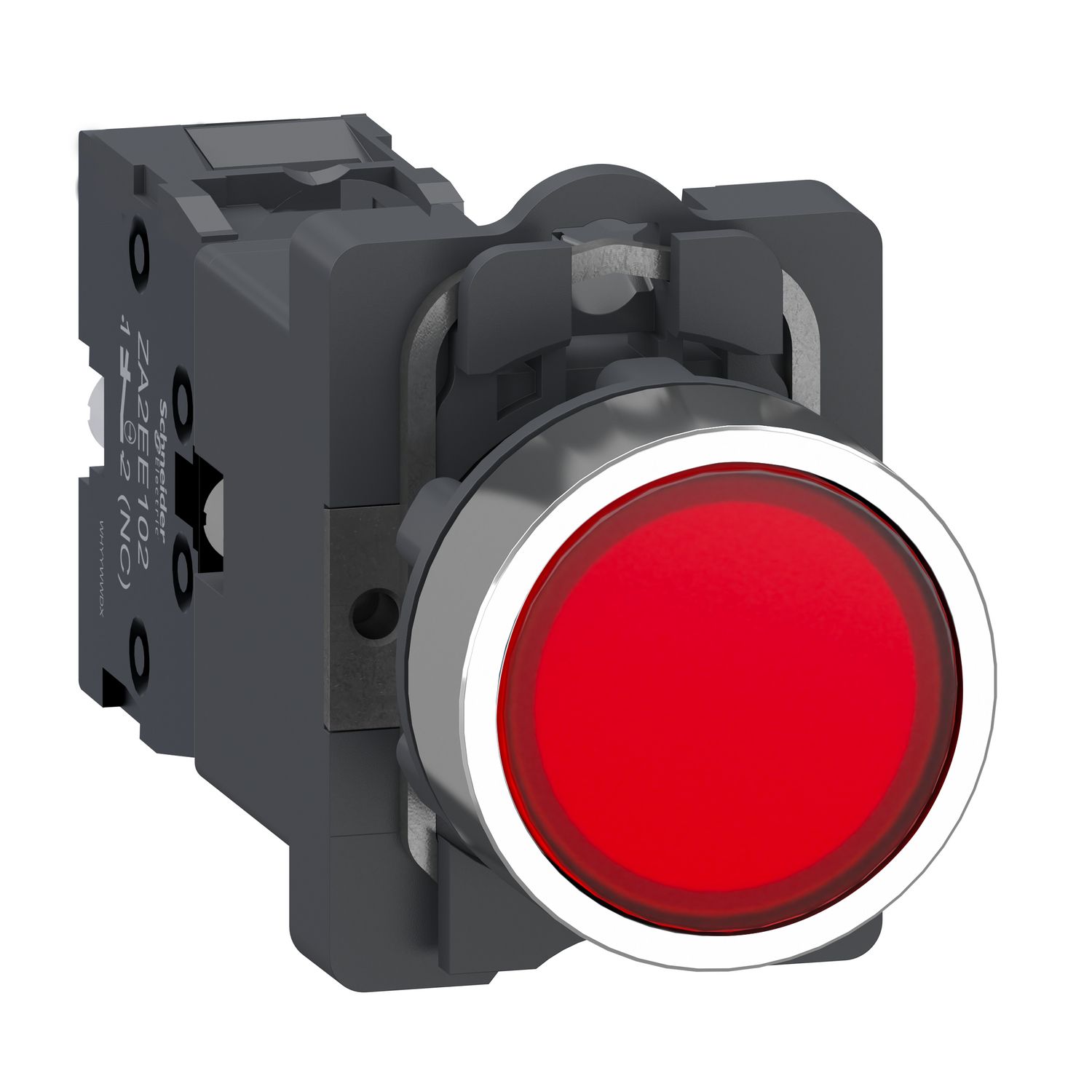 Picture of Complete illuminated push button, Easy Harmony XA2, plastic head, 22mm, red, 1NC, AC 220V, spring return