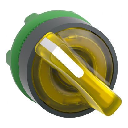 Picture of Head for illuminated selector switch, Harmony XB5, plastic, yellow handle, 22mm, universal LED, 2 positions