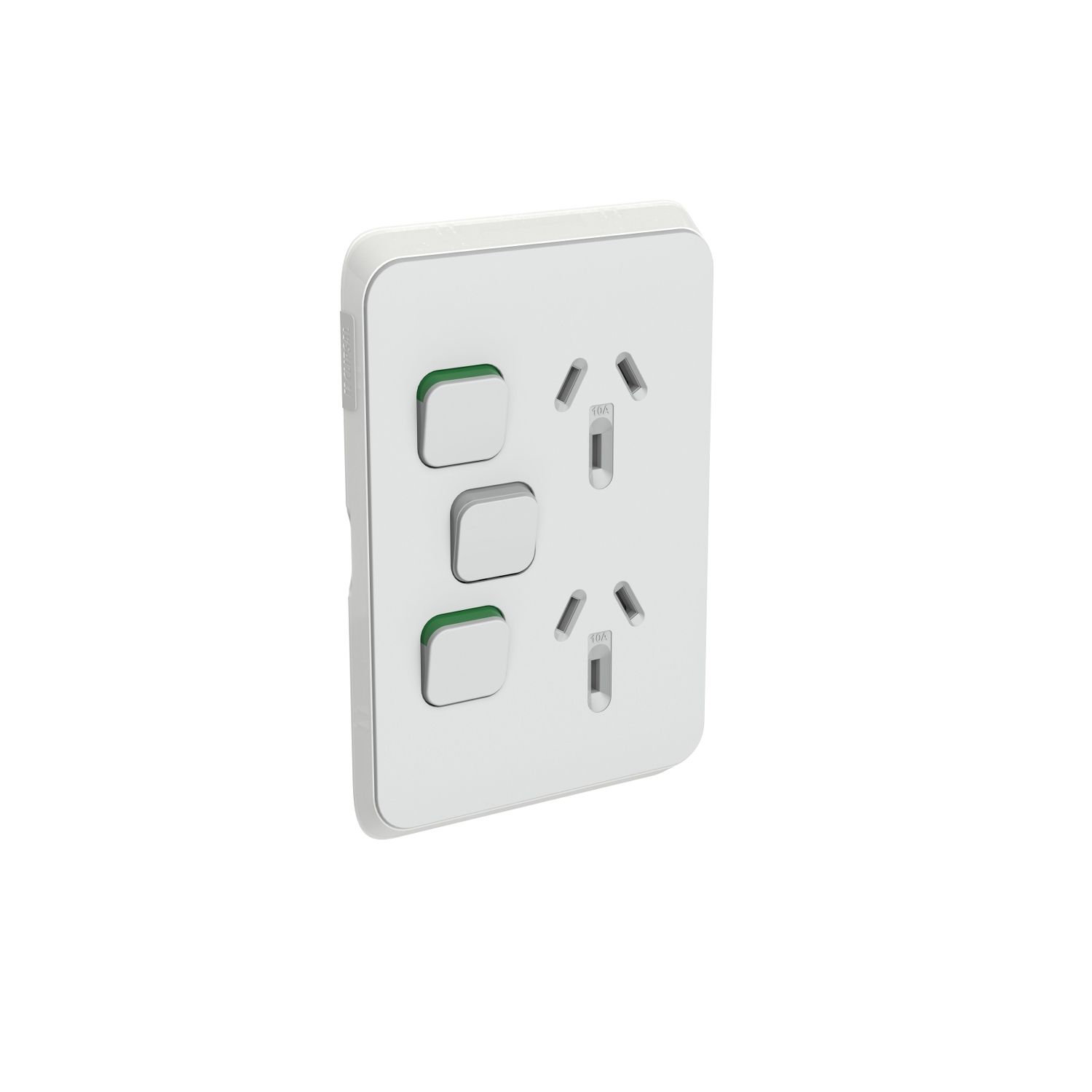 Picture of Double Power Point Skin with Extra Switch, Clipsal Iconic, Vertical Mount, 250V, 10A, Clip-On