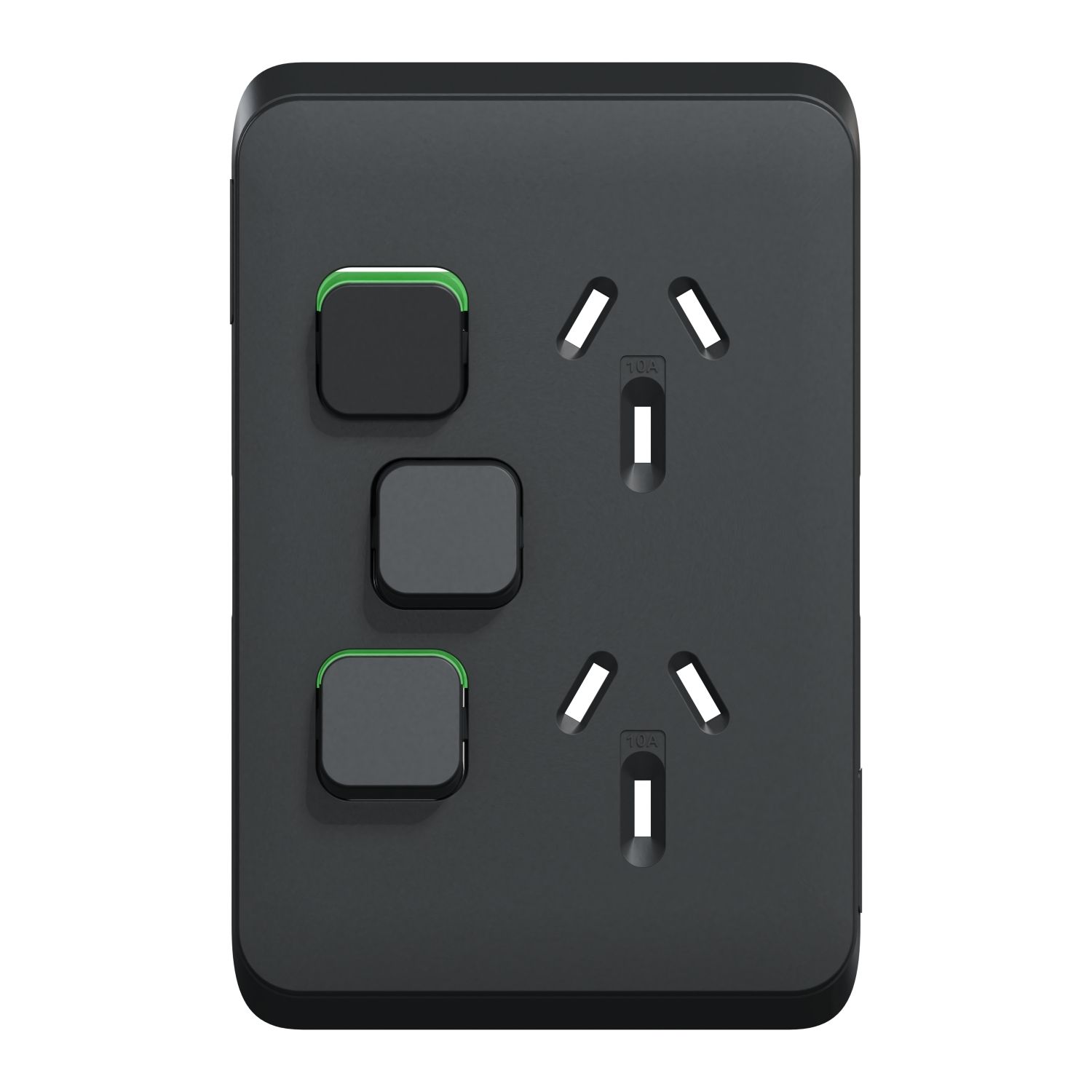 Picture of Double Power Point Skin with Extra Switch, Clipsal Iconic, Vertical Mount, 250V, 10A, Clip-On