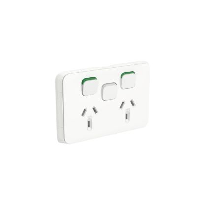 Picture of Double Switch Power Point, Clipsal Iconic, Horizontal Mount, 250 V 10A, Extra Removable Switch