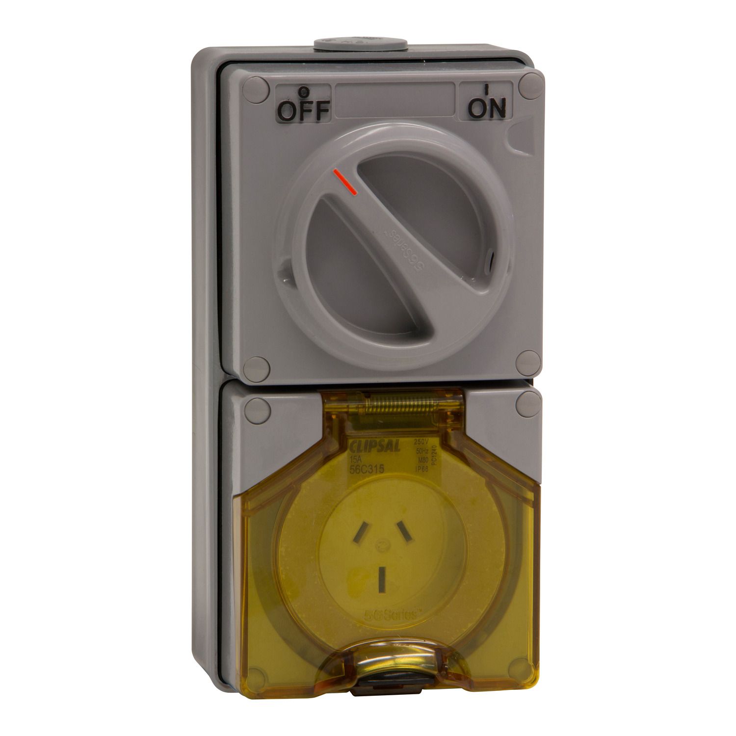Picture of Switched Socket Outlet, Clipsal - 56 Series, 250V, 15A, 3 Flat PIN, IP66, 1 Pole