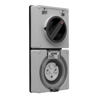 Picture of Switched Socket, Clipsal - 56 Series, Surface IP66 3 PIN 20A Less Enclosure