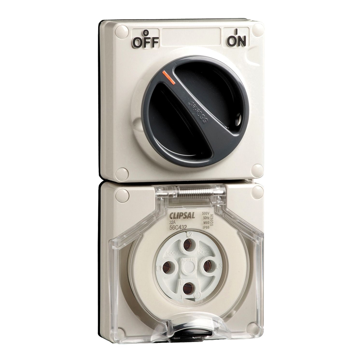 Picture of Switched Socket, Clipsal - 56 Series, Surface IP66 4 PIN 32A Less Enclosure