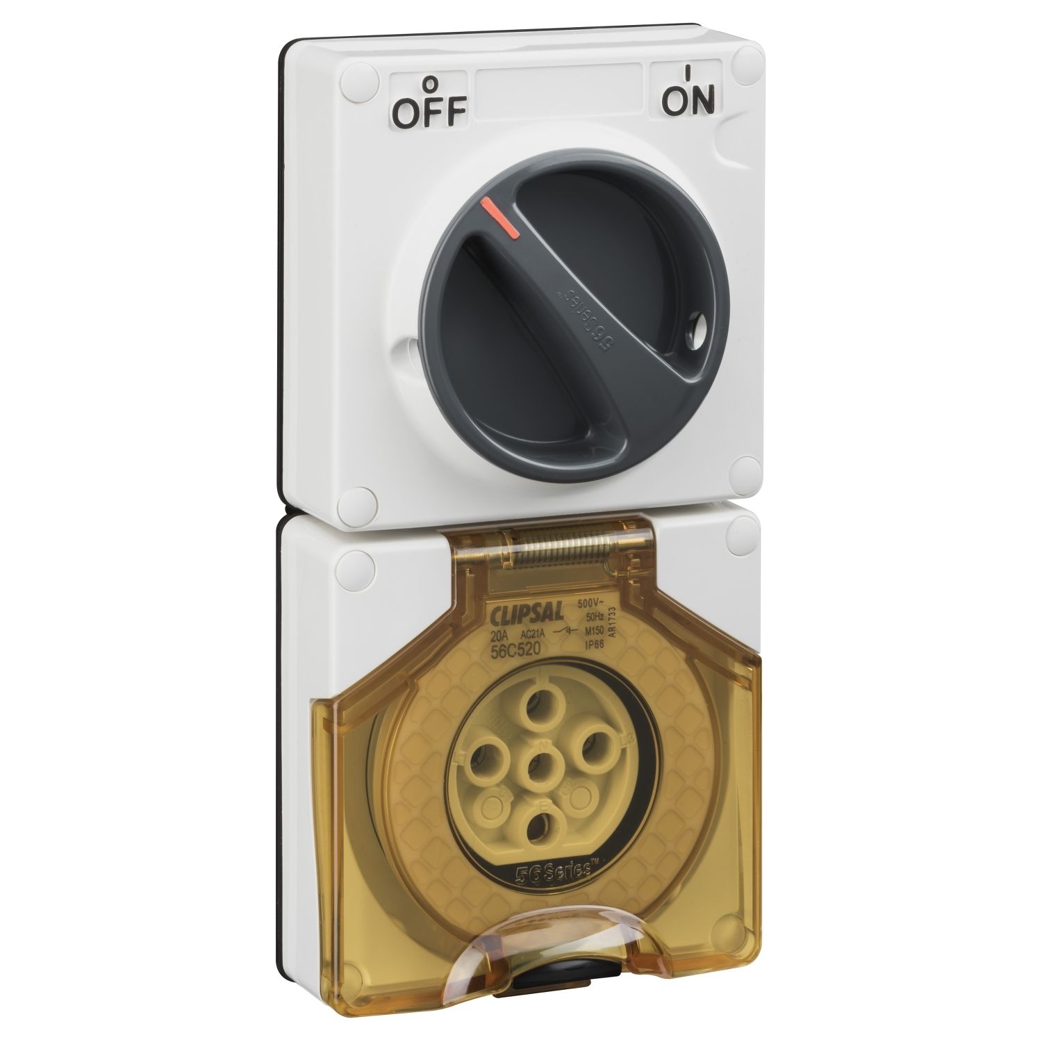 Picture of Switched Socket, Clipsal - 56 Series, Surface IP66 5 PIN 20A Less Enclosure