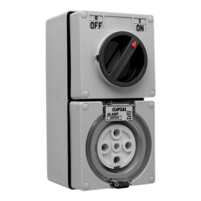 Picture of Switched Socket Outlet, Clipsal - 56 Series, 500V, 40A, 5 Round PIN, IP66, 3 Pole, Surface Mount
