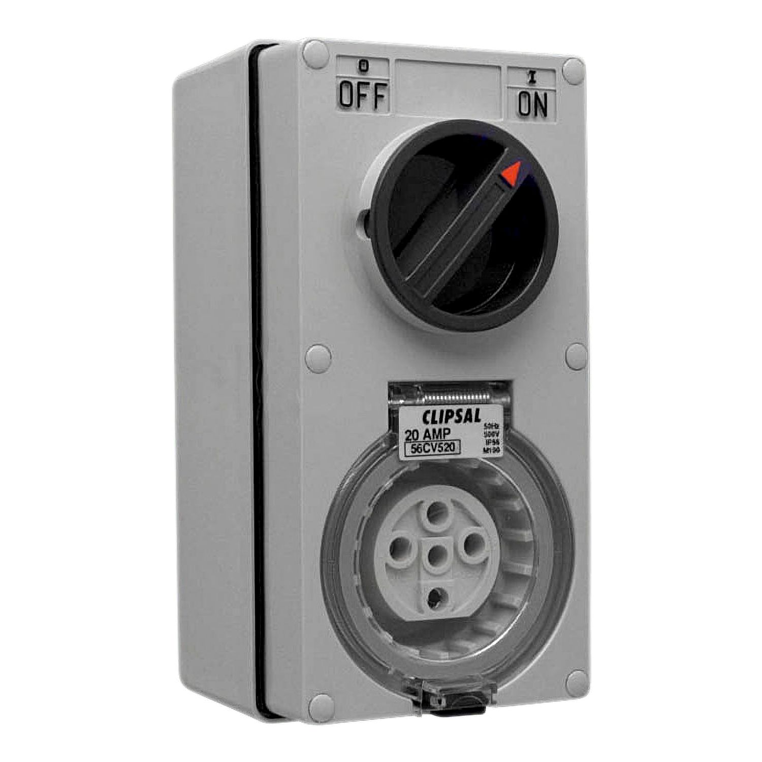 Picture of Switched Socket Outlet, Clipsal - 56 Series, 500V, 20A, 5 Round PIN, IP66, 3 Pole, Vertical