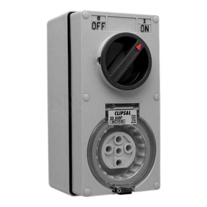 Picture of Switched Socket, Clipsal - 56 Series, Vertical Interlocked, 5 PIN 20A
