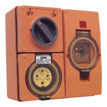 Picture of RCD Protected Switched Socket Outlet, Clipsal - 56 Series, 500V 20A, 4 Round PIN IP66 3 Pole, 30mA RCD