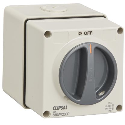 Picture of Surface Switch, Clipsal - 56 Series, 1 Gang, 4 Pole, 500VAC, 20A, Reversing and Changeover