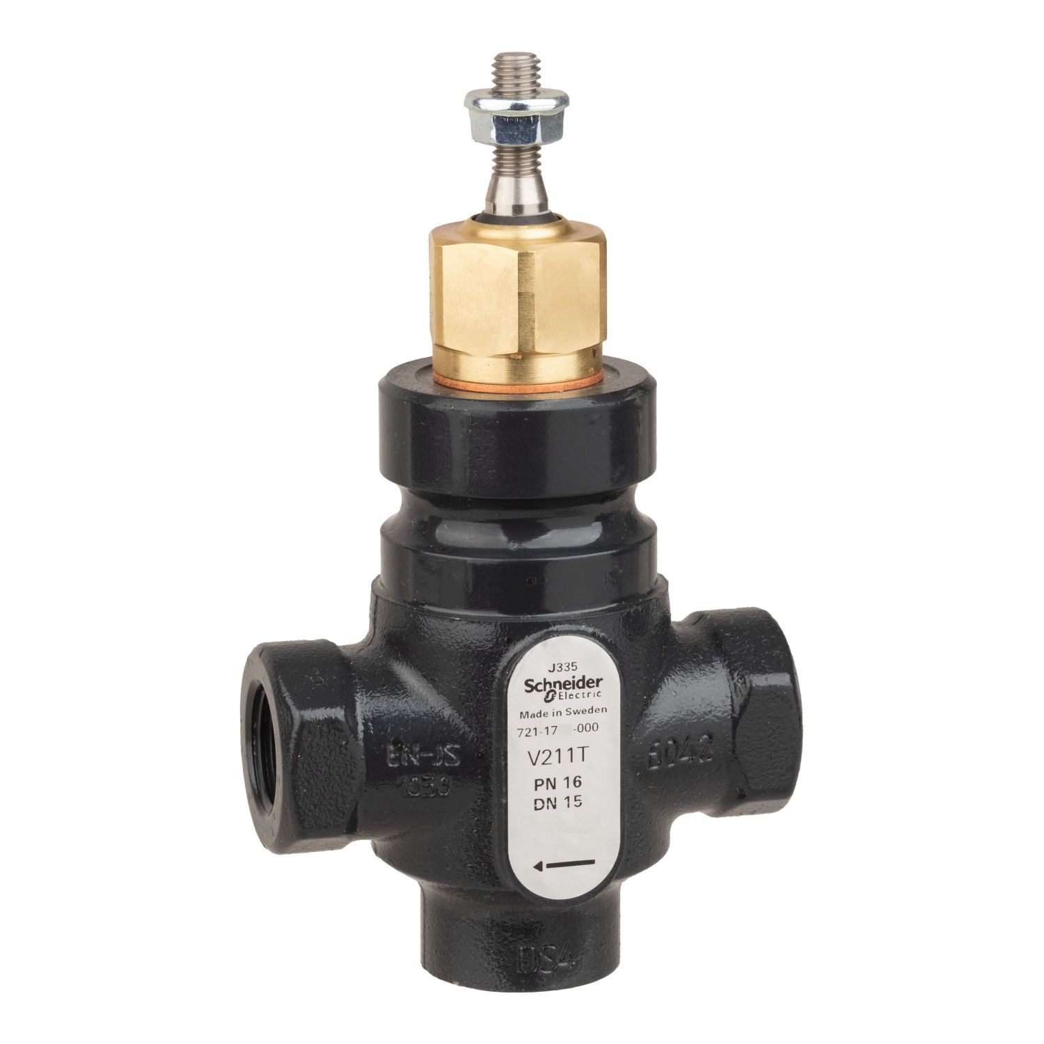 Picture of Venta V211T Globe Valve, 2-Way, PN16, Rp 1/2 Internal thread, DN15, 2.5 Kvs, Nodular Iron, Brass Plug, Stem Up Closed.