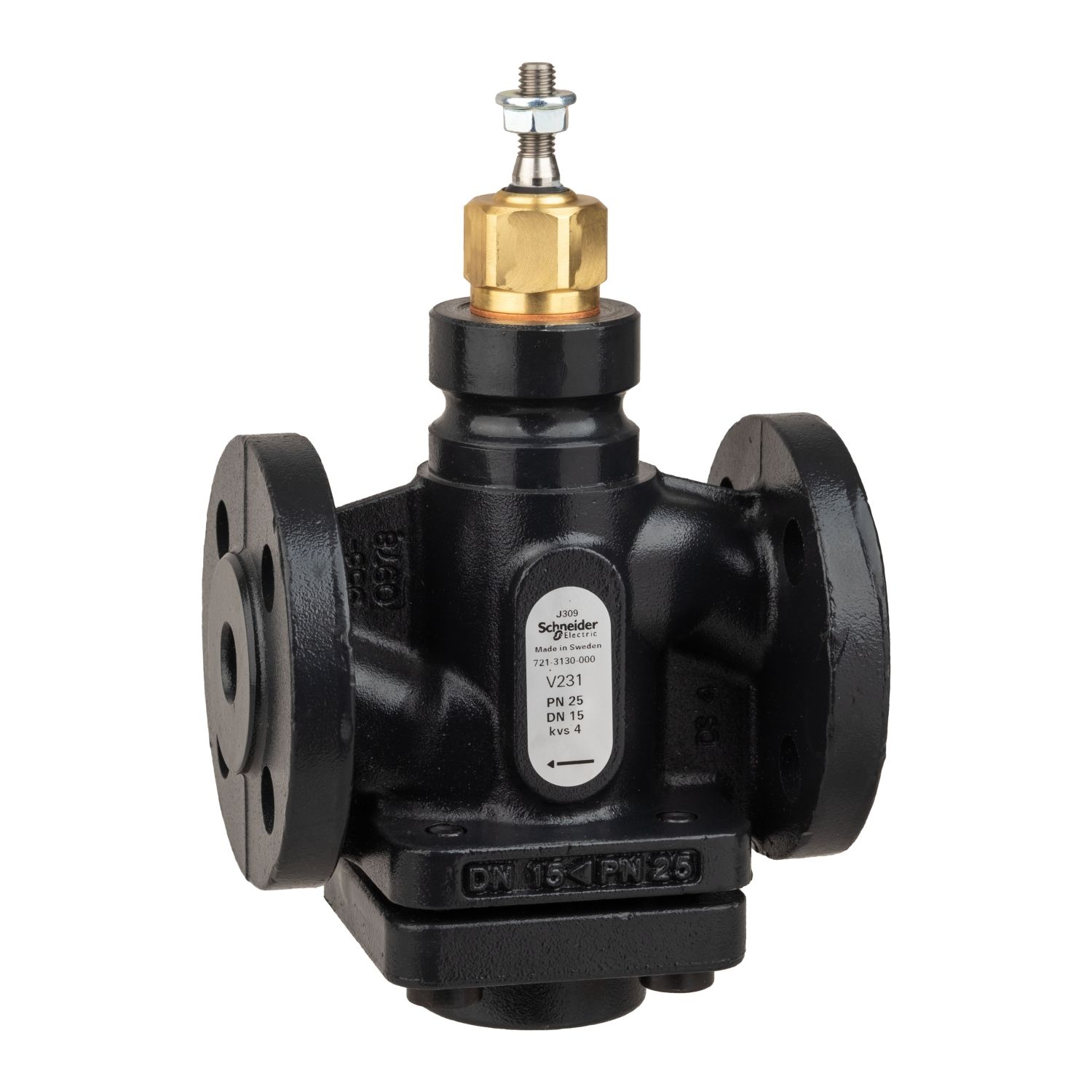 Picture of Venta V231 Globe Valve, 2-Way, PN25, Flanged, DN15, Kvs 4.0, Nodular Iron, Stainless Plug and Seat, Stem Up Closed.