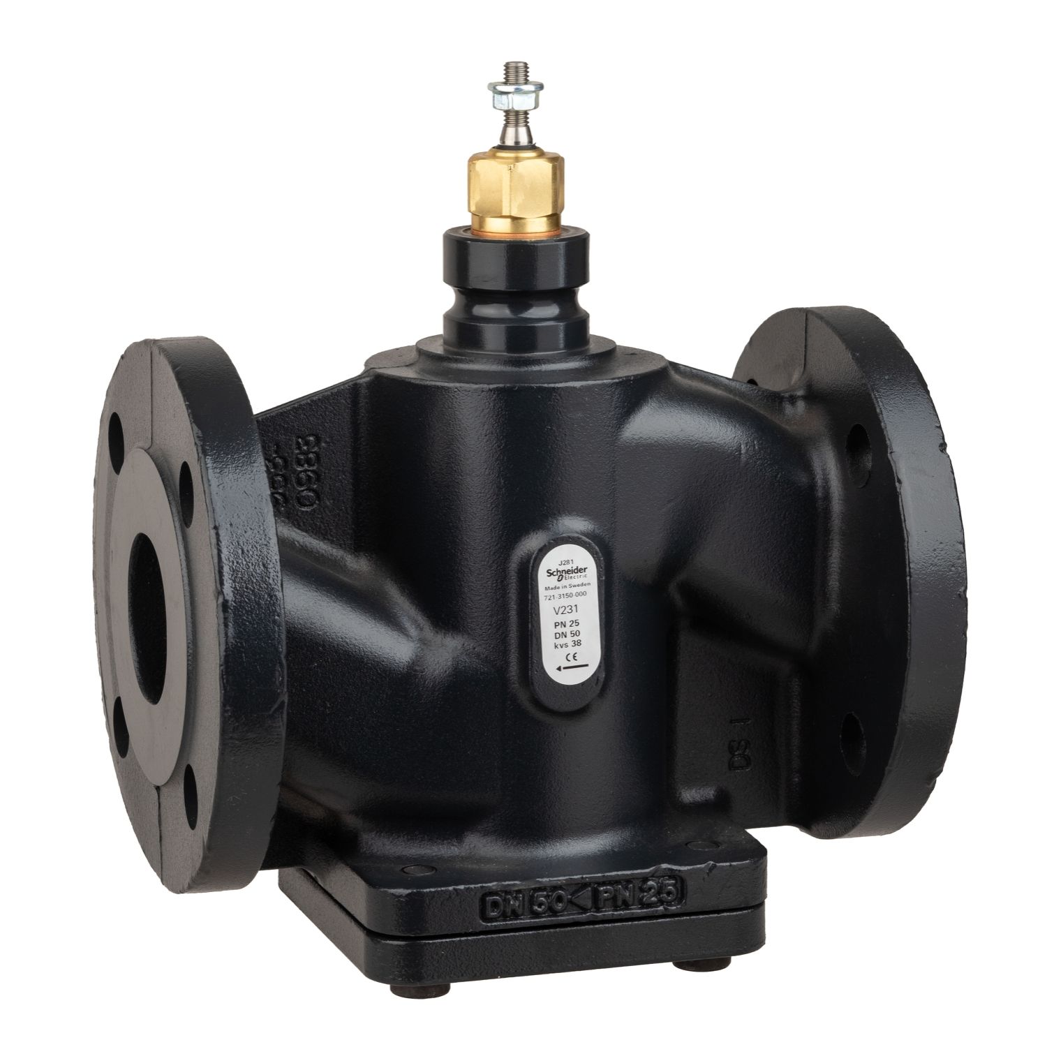Picture of Venta V232 Globe Valve, 2-Way, PN25, Flanged, Balanced Plug, DN50, Kvs 38, Nodular Iron, Stainless Plug and Seat.