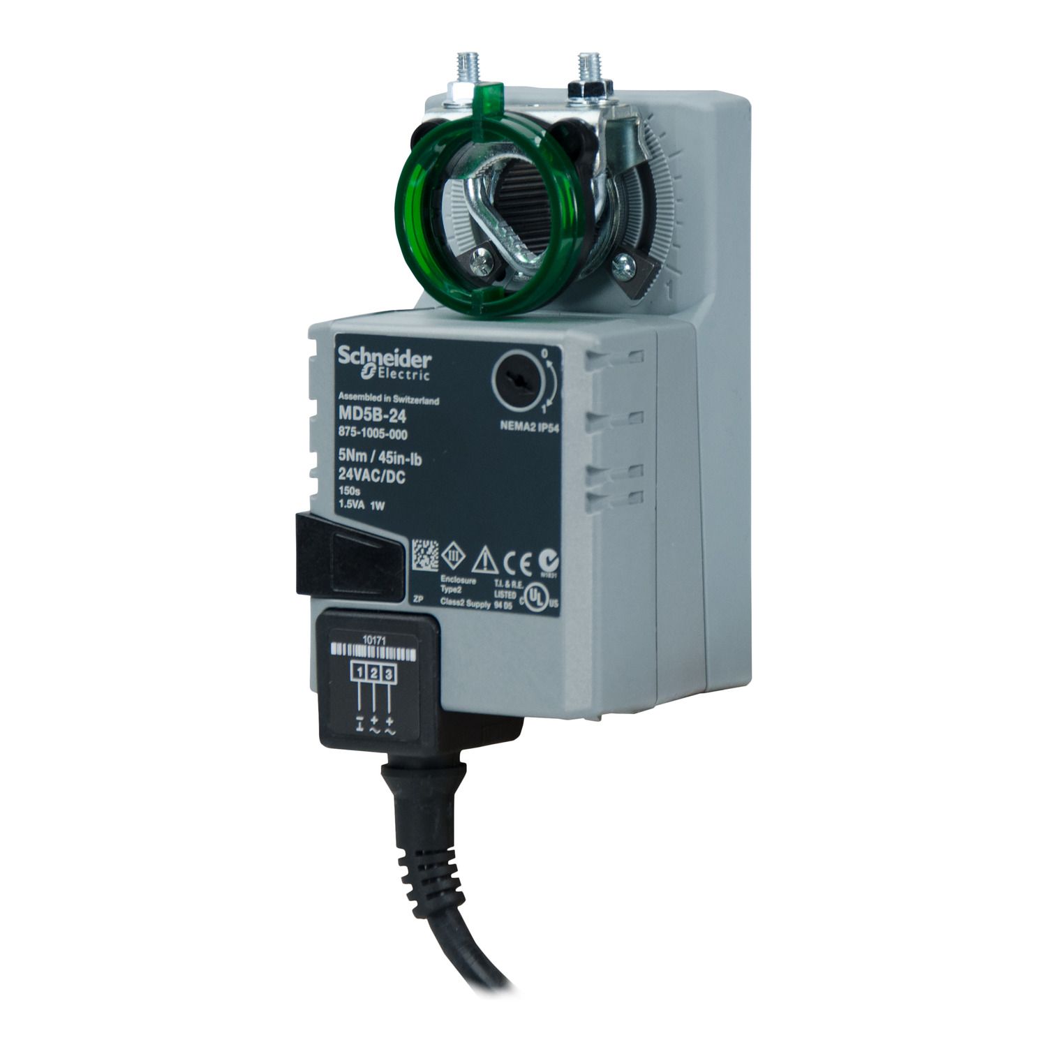 Picture of MD5B Electric Damper Actuator, 2-Position, Non-Spring Return, 24Vac/dc, 1m Cable, 5Nm, S2 Switch, IP54