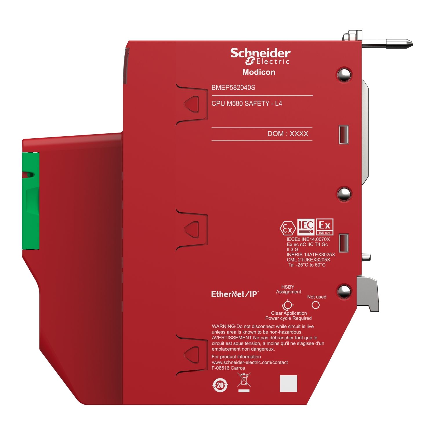 Picture of standalone safety processor, Modicon M580, 8MB, 61 Ethernet devices, 8 remote IO racks, 16 CIP safety devices