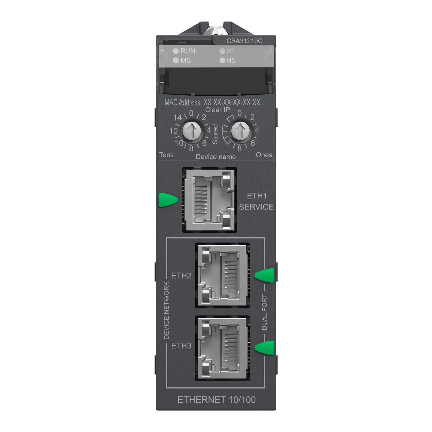 Picture of remote IO drop E/IP, Modicon X80, performance, service port, advanced features, coated