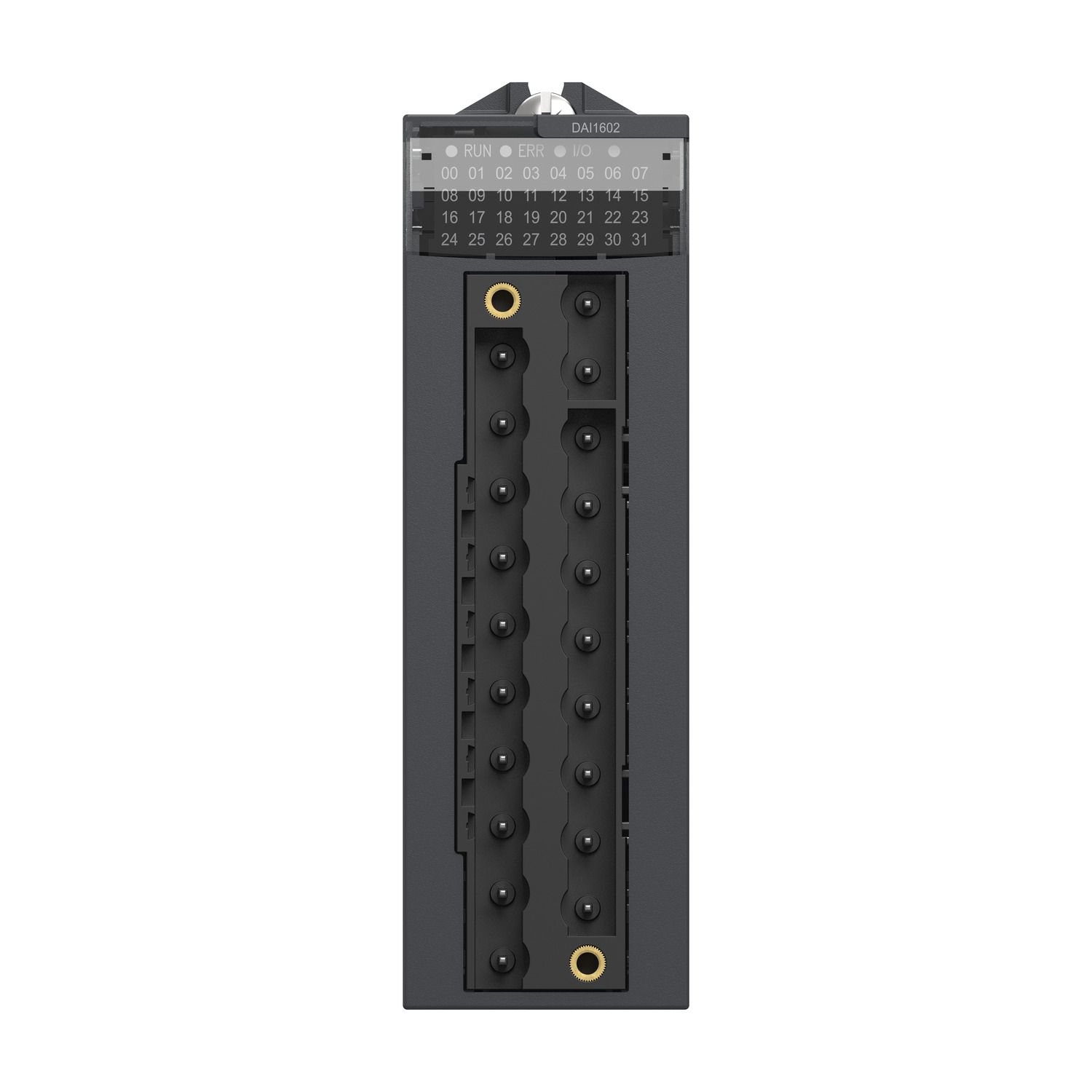 Picture of discrete input module, Modicon X80, 16 inputs, 24V AC or DC, positive or negative
