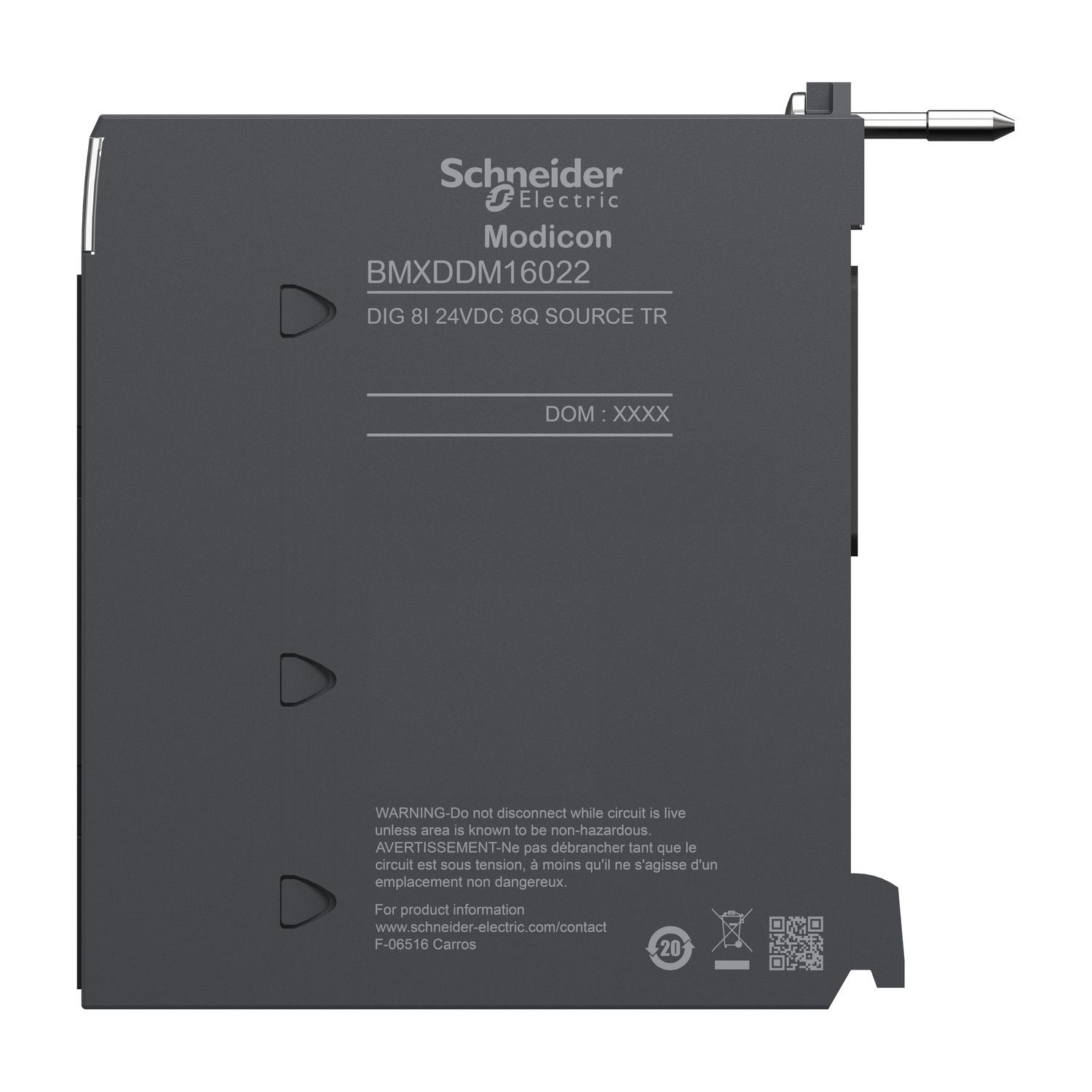 Picture of discrete mixed IO module, Modicon X80, 8 inputs, 8 outputs, 24V DC positive