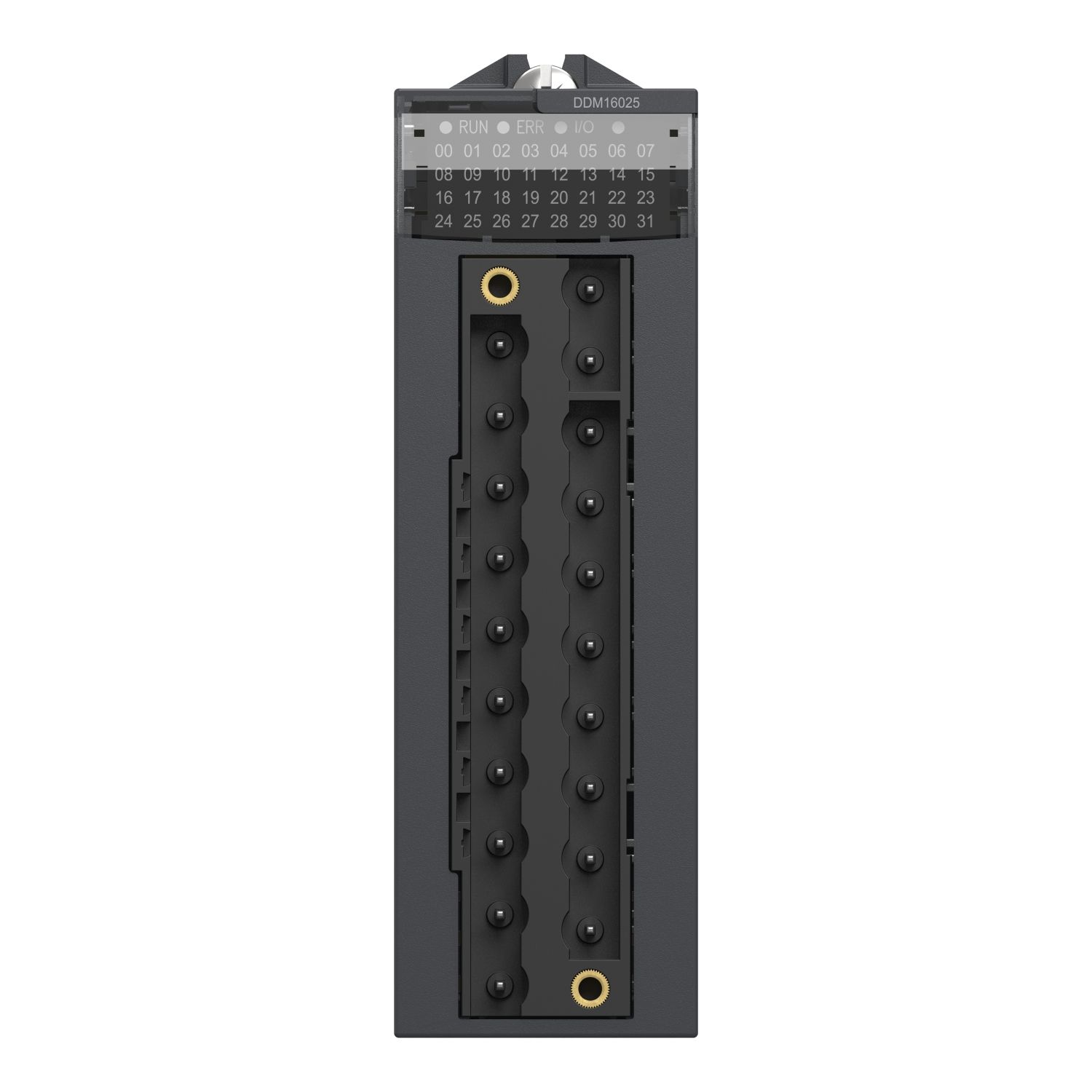 Picture of discrete mixed IO module, Modicon X80, 8 inputs, 24V DC, 8 relay outputs, 24 to 240V AC positive