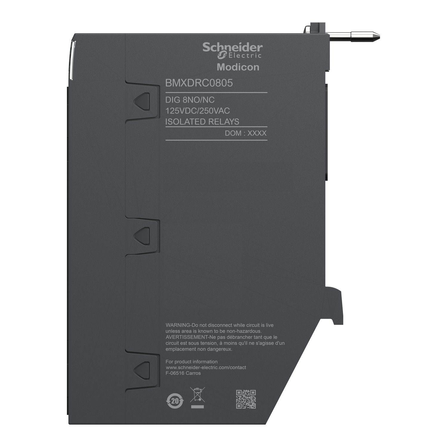 Picture of Discrete output module, Modicon X80,  8 NO/NC relay outputs, 24 to 240V AC / 24 to 125V DC, for severe environments