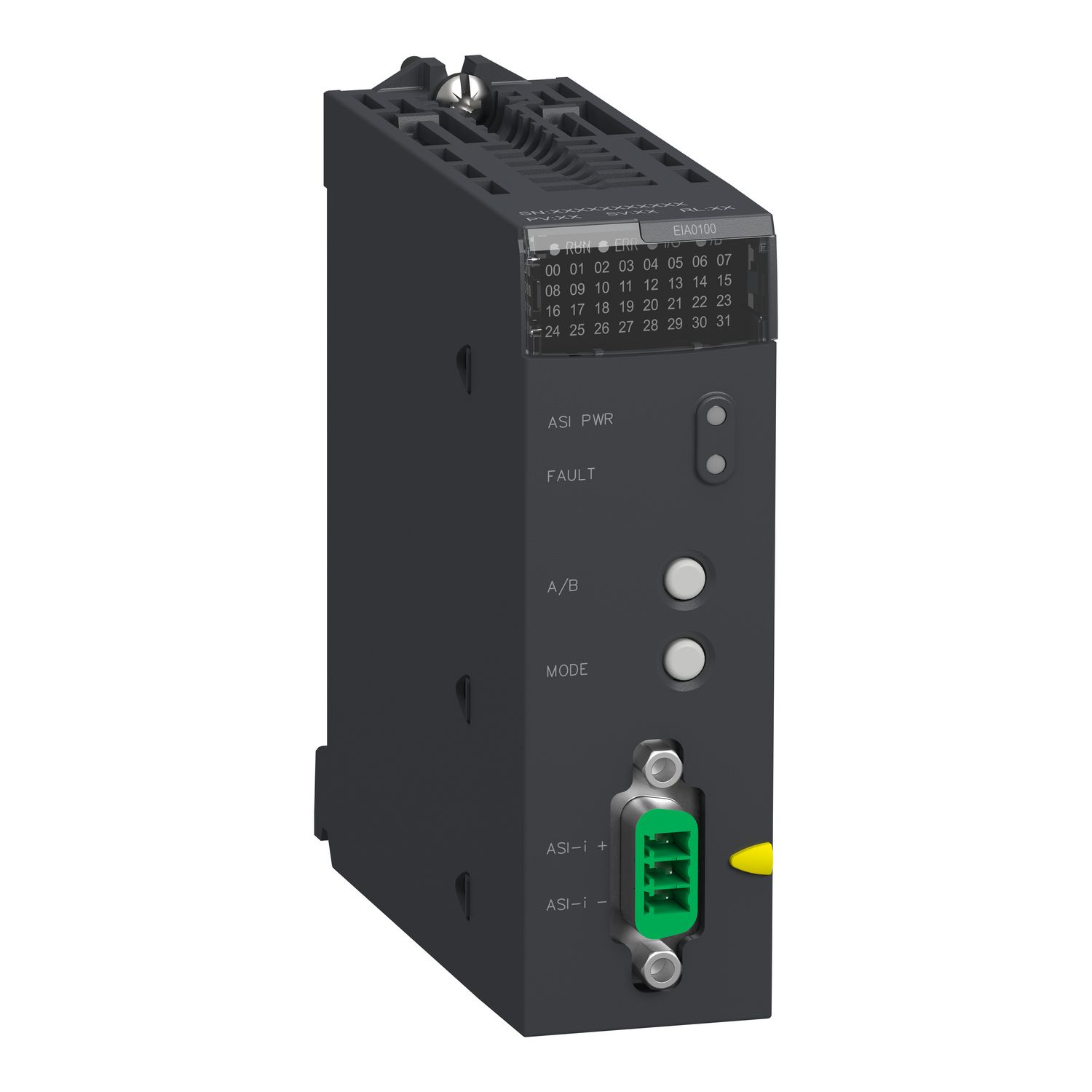 Picture of master module, Modicon X80, upto 62 devices on discrete IO, upto 31 devices on analog IO