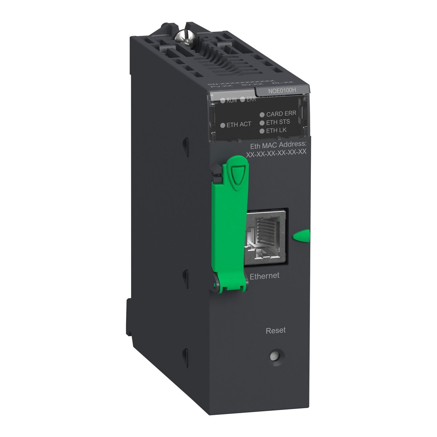 Picture of network module, Modicon M340, Modbus/TCP, 1 x RJ45, flash memory card, for severe environments