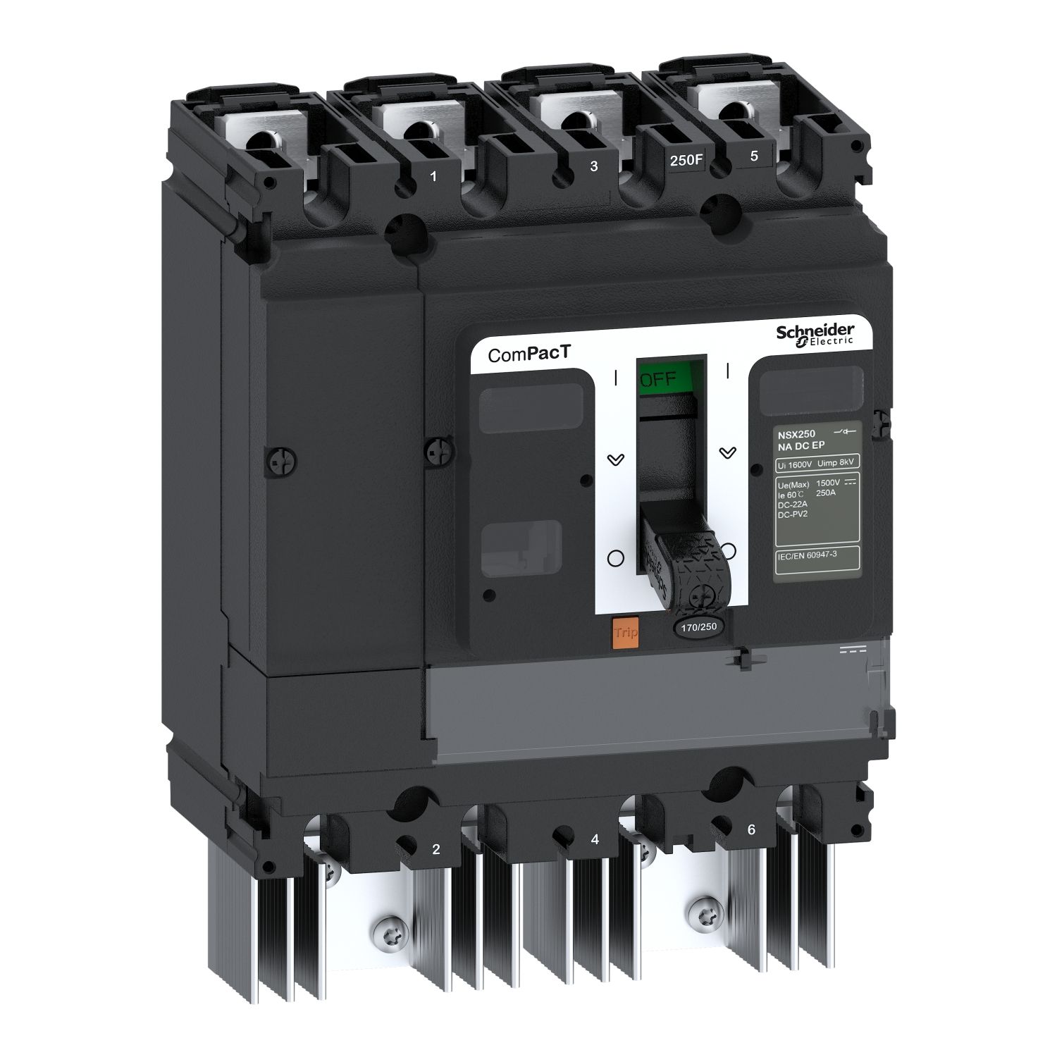Picture of Switch disconnector ComPacT NSX250NA DC EP, 4 poles, fixed, 250A rating, 1500V