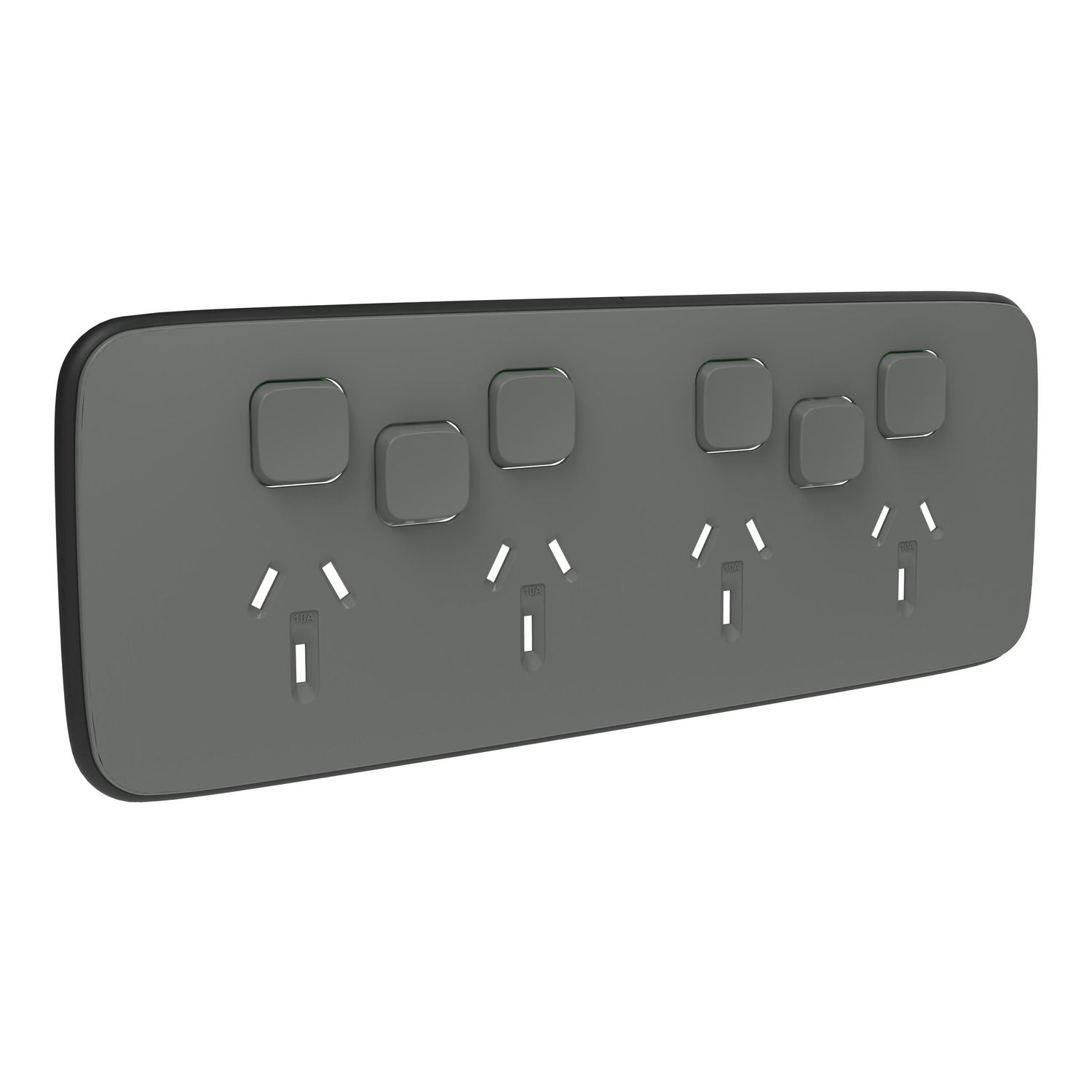 Picture of Essence Quad Power Point Skin with 2 extra switches, Clipsal Iconic, Horizontal Mount, 250V, 10A, Clip-On