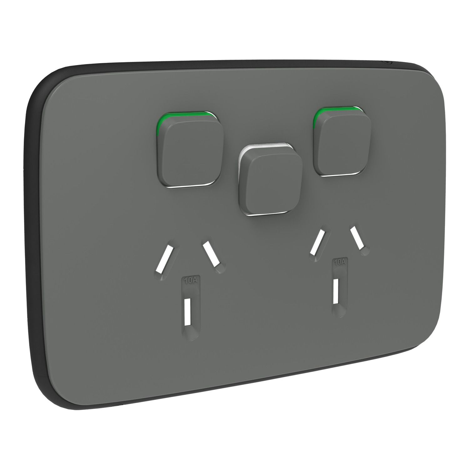 Picture of Essence Double Power Point Skin with 1 Extra Switch, Clipsal Iconic, Horizontal Mount, 250V, 10A, Clip-On