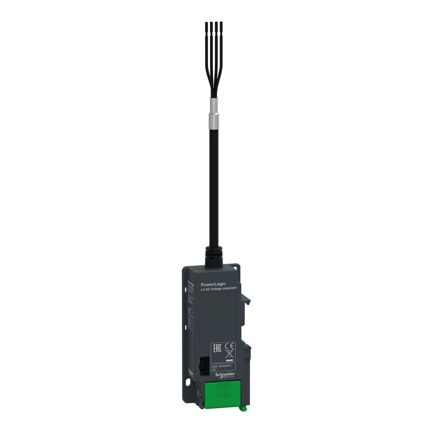 Picture of PowerLogic voltage adapter, from 110 to 400 VAC, 4 wires, overvoltage cat III, 4 wires, RJ45 output to LV150
