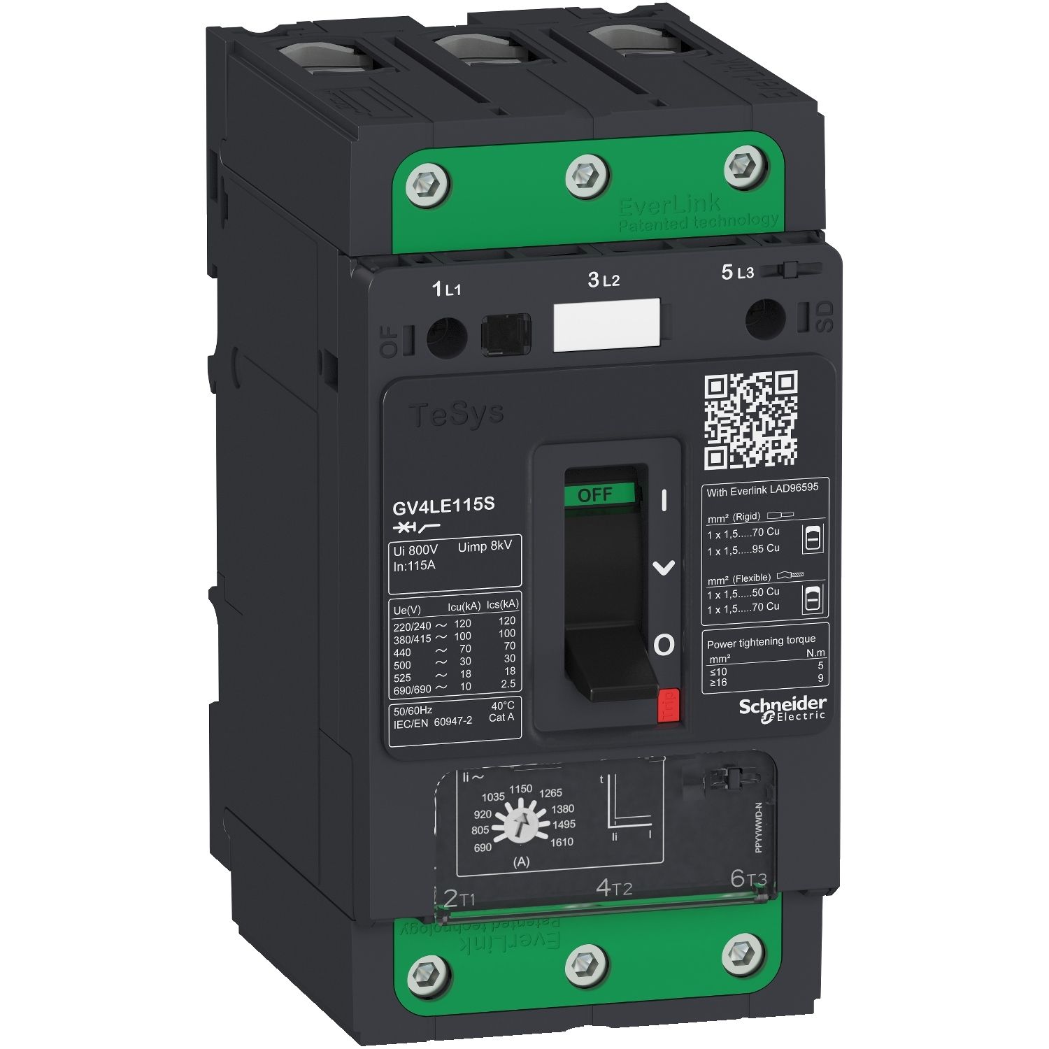 Picture of Motor circuit breaker, TeSys GV4, TeSys GV4, 3P, 3.5A, Icu 100kA, magnetic, EverLink terminals