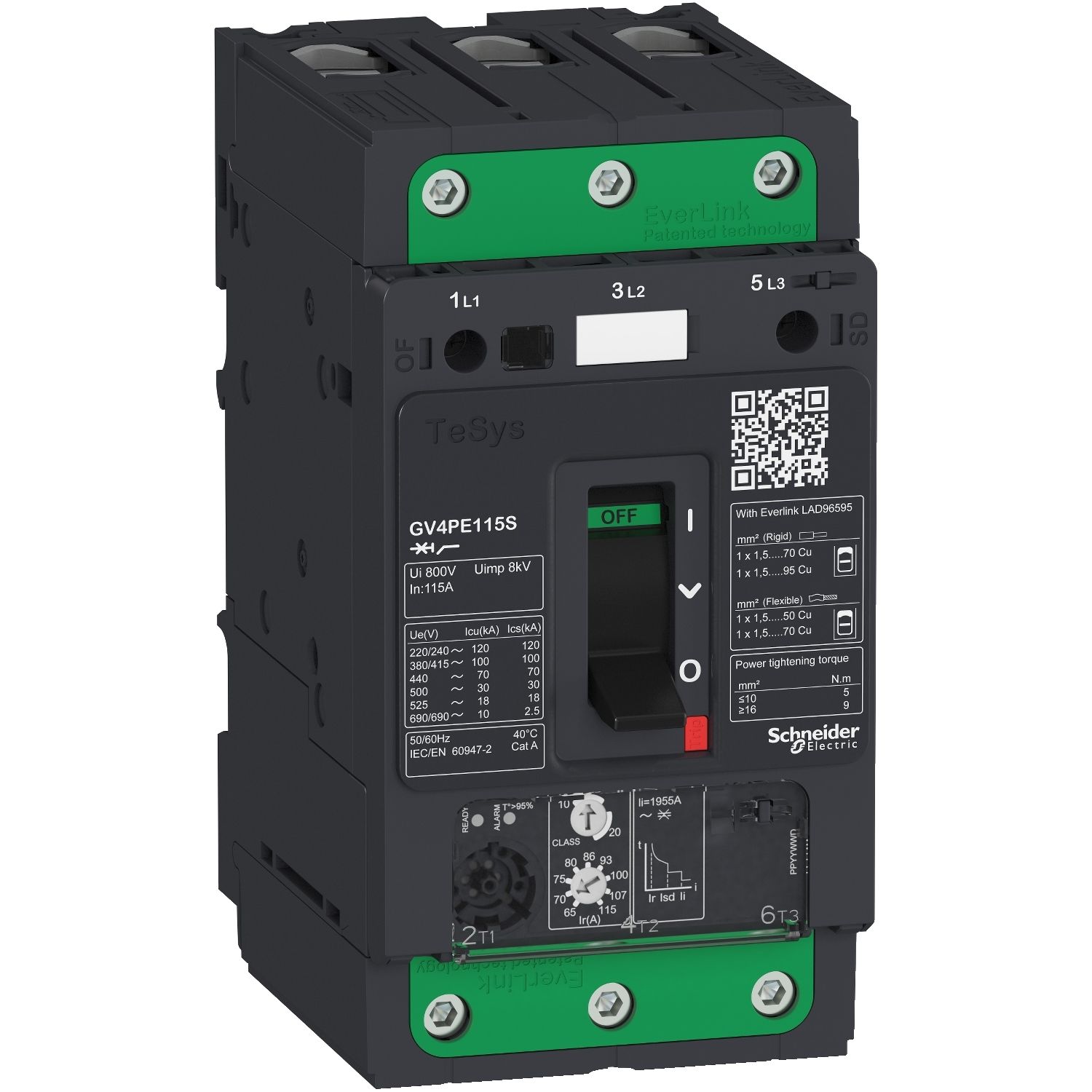 Picture of Motor circuit breaker, TeSys GV4, TeSys GV4, 3P, 2A, Icu 100kA, thermal magnetic, Everlink terminals