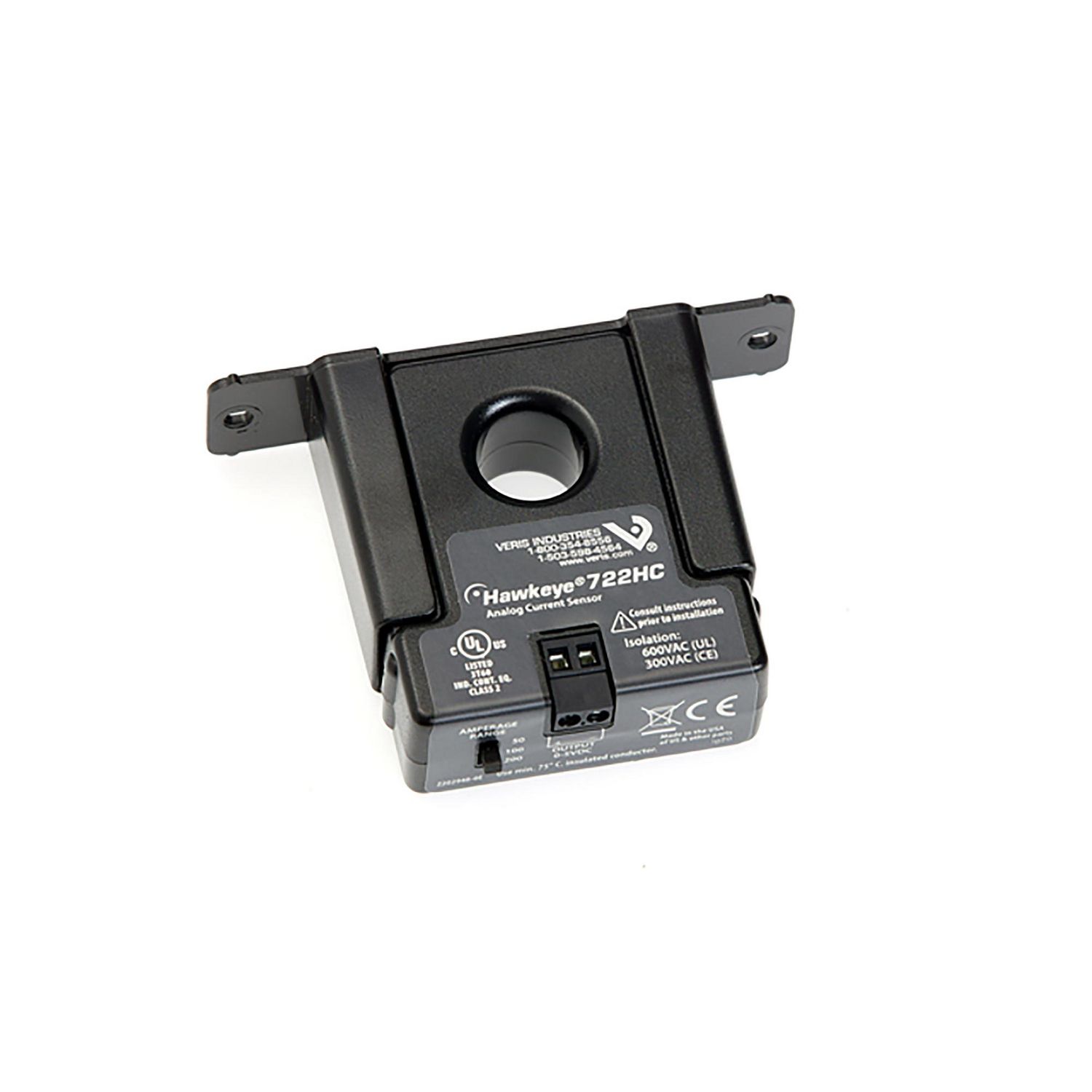 Picture of Current Sensor: 0-5VDC Analog Output, 0-50/100/200 Amperage Range, Solid-Core Housing, UL Listed, CE