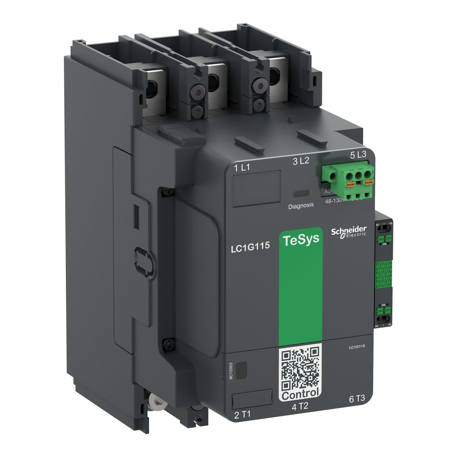 Picture of High power contactor, TeSys Giga, 3 pole (3NO), AC-3 <=440V 115A, standard version, 100…250V wide band AC/DC coil