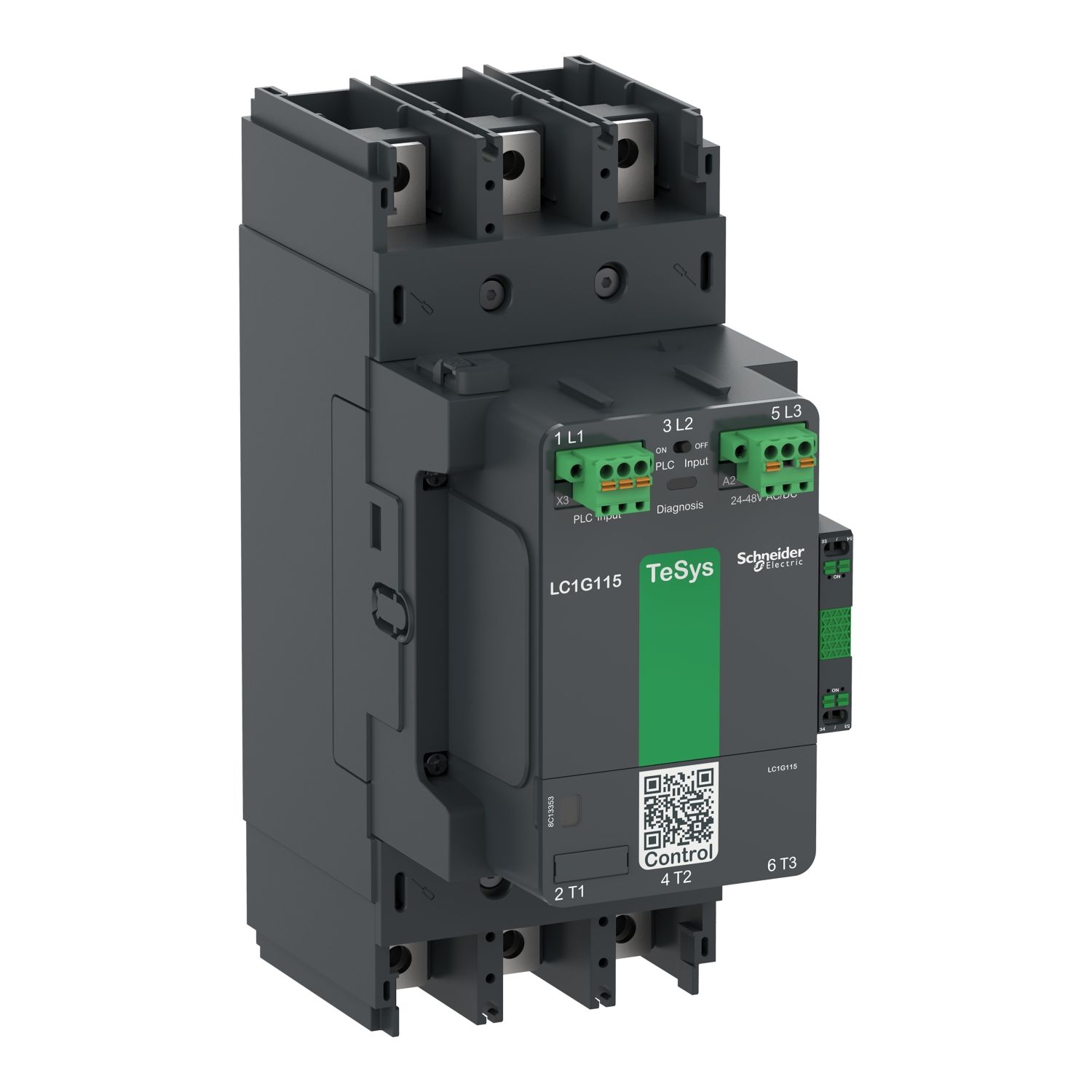 Picture of High power contactor, TeSys Giga, 3 pole (3NO), AC-3 <=440V 225A, advanced version, 200…500V wide band AC/DC coil