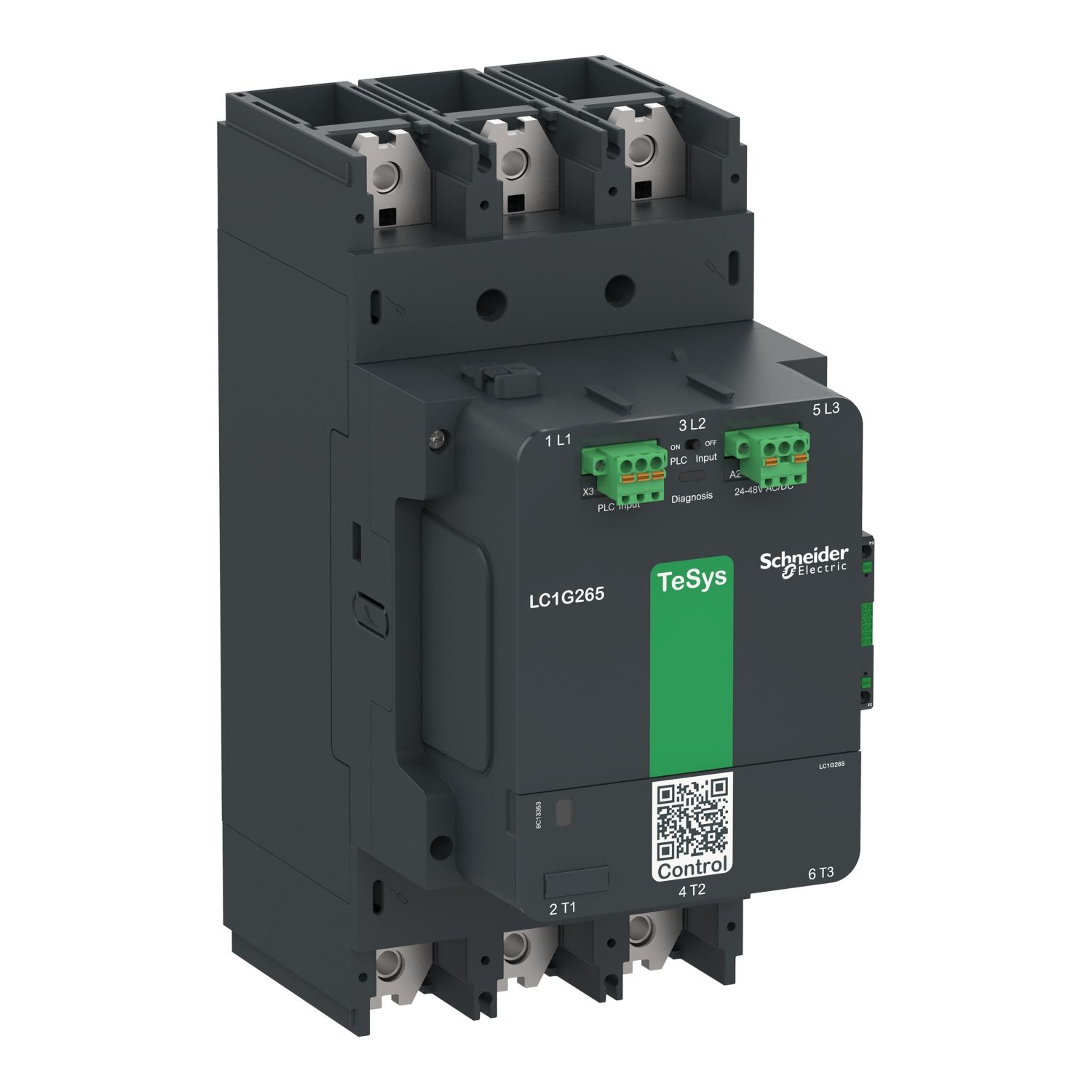 Picture of High power contactor, TeSys Giga, 3 pole (3NO), AC-3 <=440V 265A, advanced version, 24…48V wide band AC/DC coil