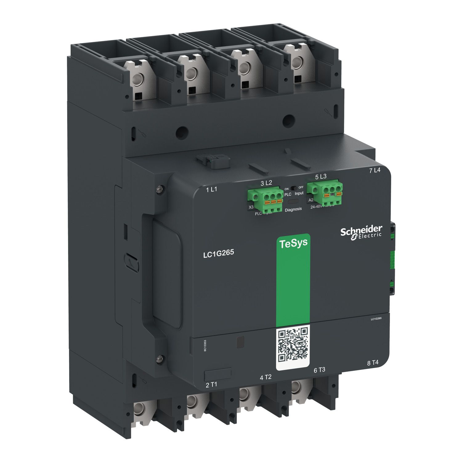 Picture of High power contactor, TeSys Giga, 4 pole (4NO), AC-1 <=440V 440A, advanced version, 200…500V wide band AC/DC coil