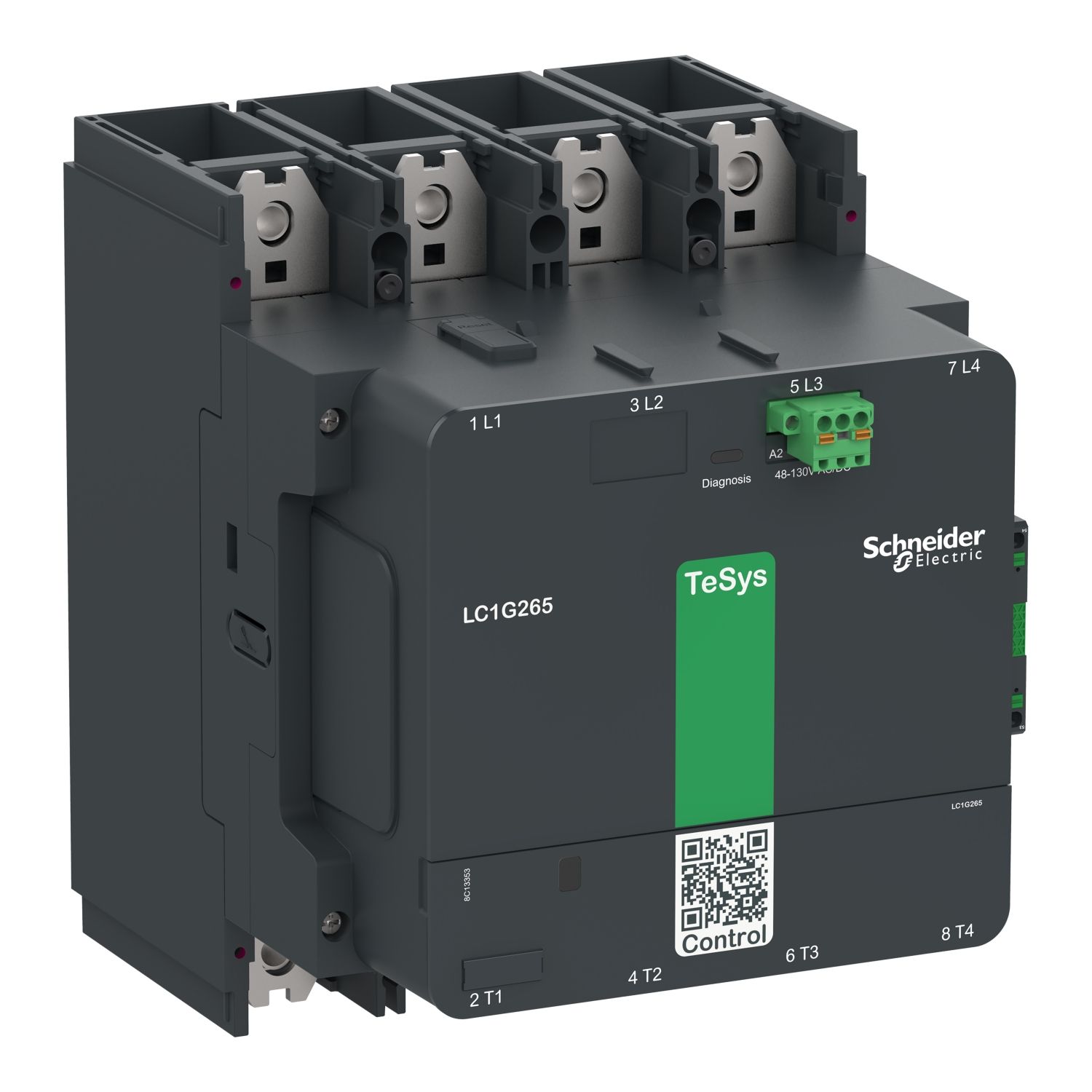 Picture of High power contactor, TeSys Giga, 4 pole (4NO), AC-1 <=440V 550A, standard version, 48…130V wide band AC/DC coil