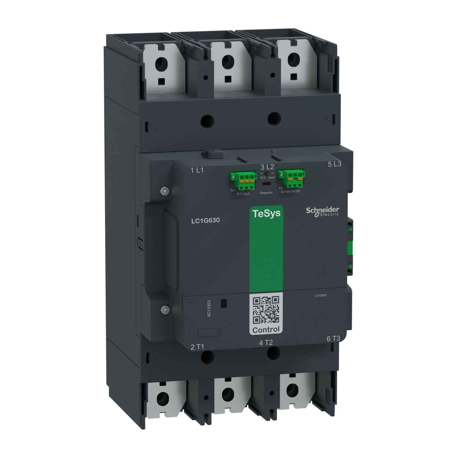 Picture of High power contactor, TeSys Giga, 3 pole (3NO), AC-3 <=440V 630A, advanced version, 200…500V wide band AC/DC coil