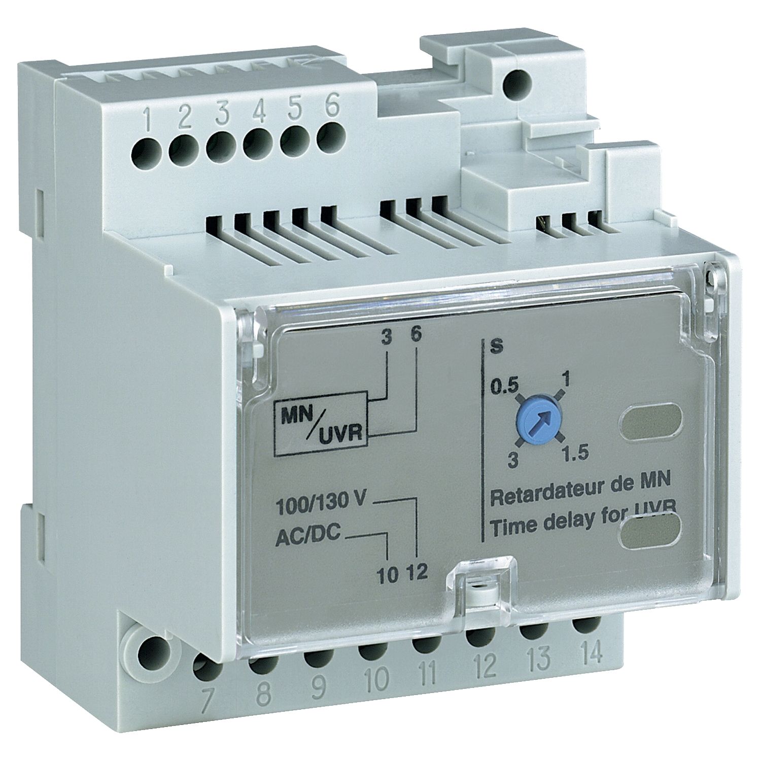 Picture of MN delay unit, MasterPact MTZ, adjustable time delay 0.5s to 3s, 380/480VAC 50/60Hz, spare part