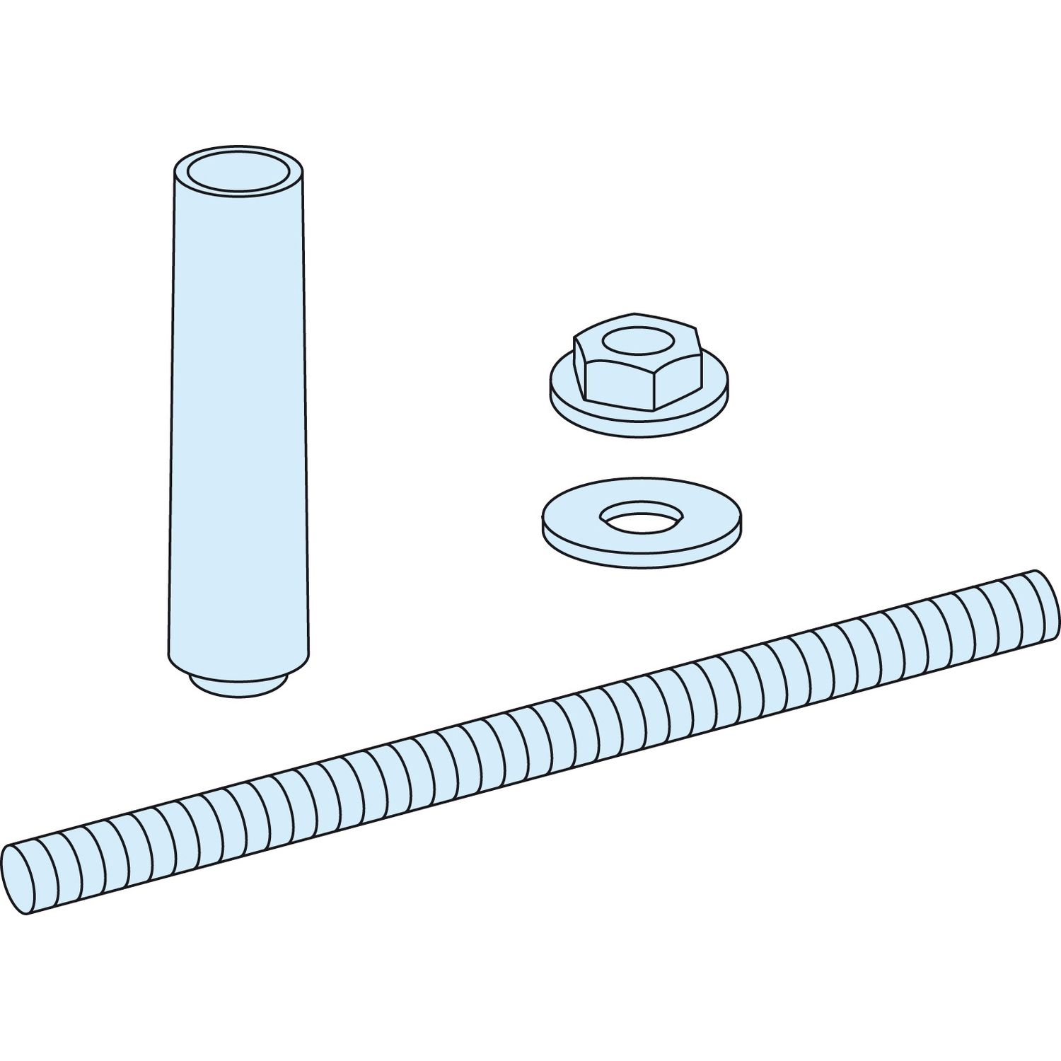 Picture of Mounting hardware, Linergy LGYE, for bars or profile H150 mm, contains 12 threaded rods and 12 insulators. 3200A
