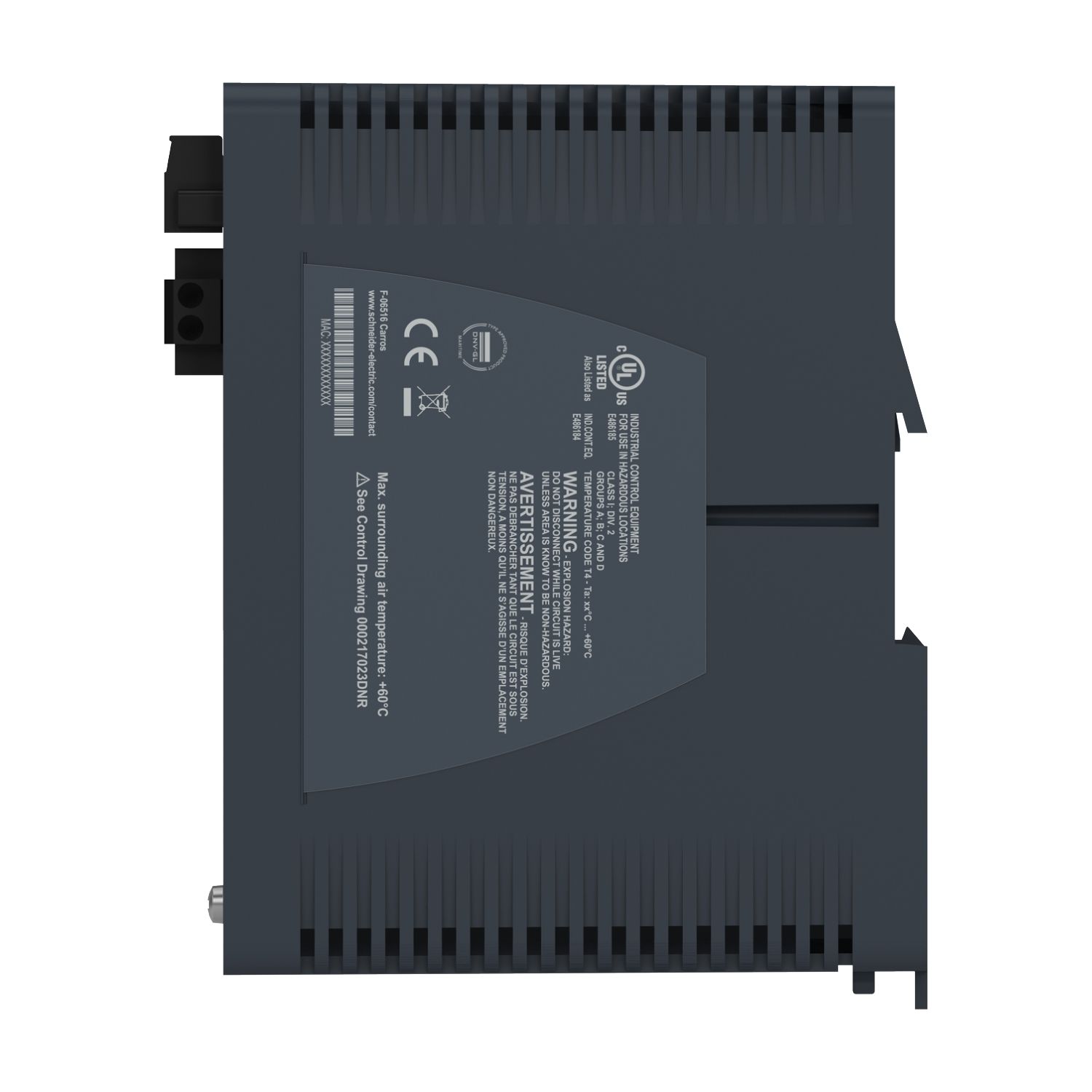 Picture of network switch, Modicon Networking, managed, 4 ports for copper with 1 port for fiber optic, multimode