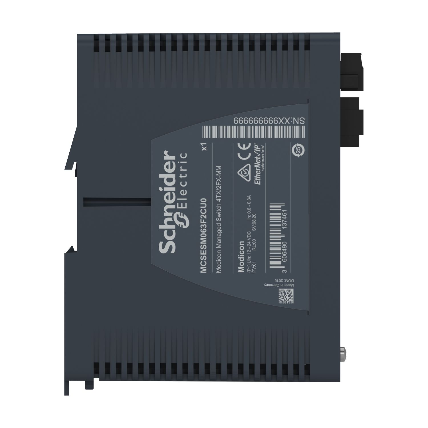 Picture of network switch, Modicon Networking, managed, 4 ports for copper with 2 port for fiber optic, multimode