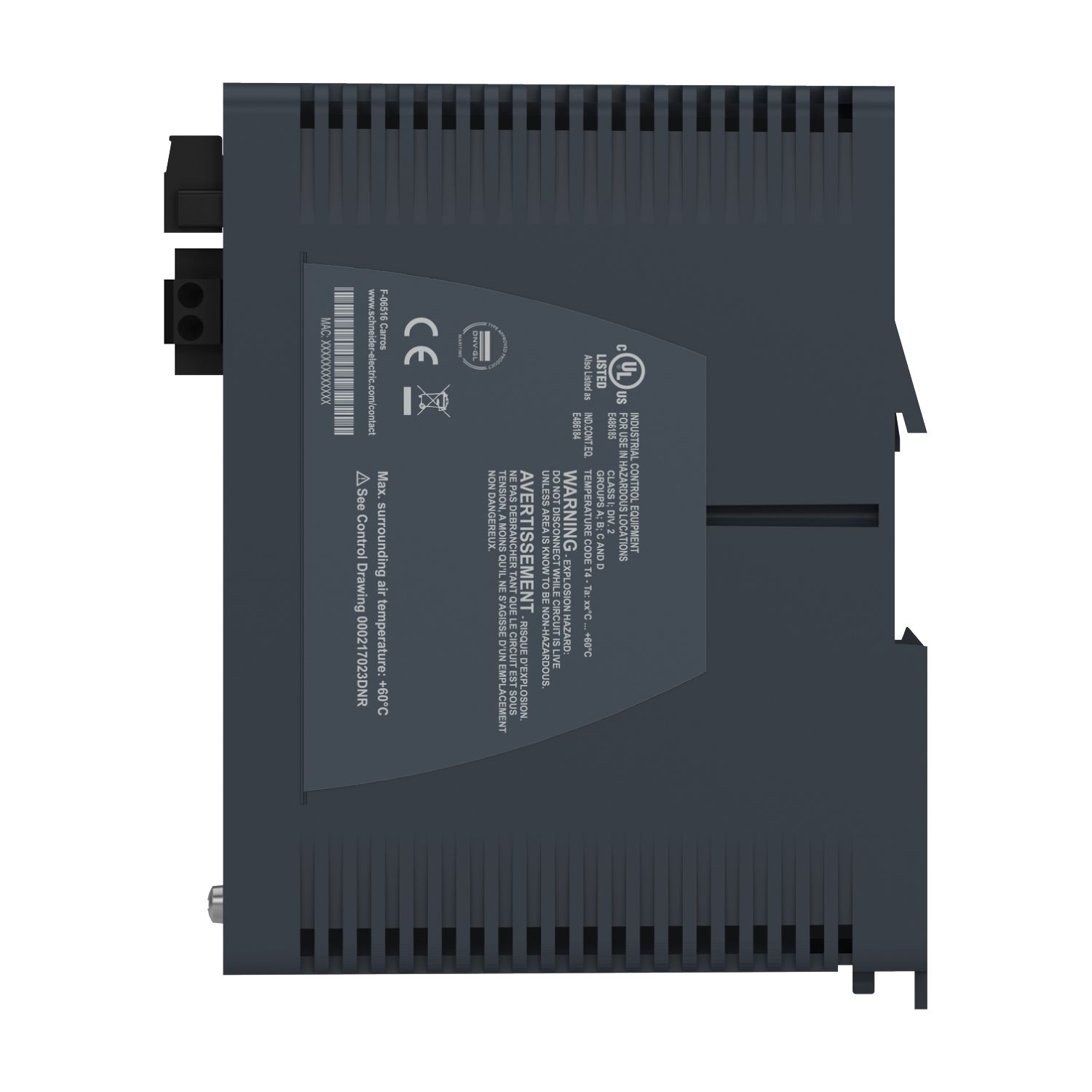 Picture of network switch, Modicon Networking, managed, 8 ports for copper with 1 port for fiber optic, multimode