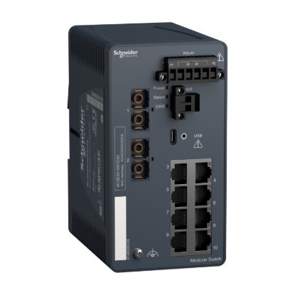 Picture of network switch, Modicon Networking, managed, 8 ports for copper with 2 ports for fiber optic, singlemode